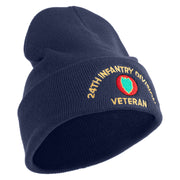 U.S. Army 24th Infantry Division Logo Embroidered 12 Inch Solid Knit Cuff Long Beanie Made in USA - Navy OSFM