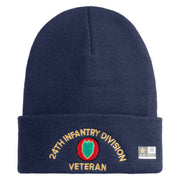 U.S. Army 24th Infantry Division Logo Embroidered 12 Inch Solid Knit Cuff Long Beanie Made in USA - Navy OSFM