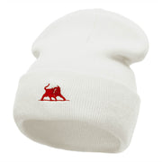 The Crimson Bull Embroidered 12 Inch Long Knitted Beanie