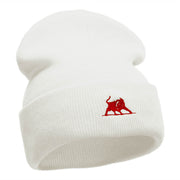 The Crimson Bull Embroidered 12 Inch Long Knitted Beanie