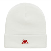 The Crimson Bull Embroidered 12 Inch Long Knitted Beanie