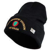 U.S. Army 24th Infantry Division Logo Embroidered 12 Inch Solid Knit Cuff Long Beanie Made in USA - Black OSFM
