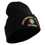 U.S. Army 24th Infantry Division Logo Embroidered 12 Inch Solid Knit Cuff Long Beanie Made in USA - Black OSFM