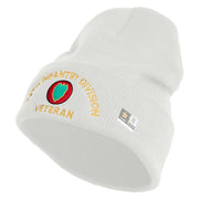 U.S. Army 24th Infantry Division Logo Embroidered 12 Inch Solid Knit Cuff Long Beanie Made in USA - White OSFM