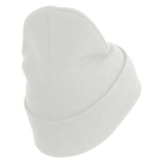 U.S. Army 24th Infantry Division Logo Embroidered 12 Inch Solid Knit Cuff Long Beanie Made in USA - White OSFM