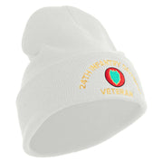 U.S. Army 24th Infantry Division Logo Embroidered 12 Inch Solid Knit Cuff Long Beanie Made in USA - White OSFM