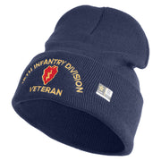 U.S. Army 25th Infantry Division Logo Embroidered 12 Inch Solid Knit Cuff Long Beanie Made in USA - Navy OSFM