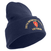 U.S. Army 25th Infantry Division Logo Embroidered 12 Inch Solid Knit Cuff Long Beanie Made in USA - Navy OSFM