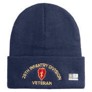 U.S. Army 25th Infantry Division Logo Embroidered 12 Inch Solid Knit Cuff Long Beanie Made in USA - Navy OSFM
