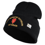 U.S. Army 25th Infantry Division Logo Embroidered 12 Inch Solid Knit Cuff Long Beanie Made in USA - Black OSFM