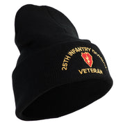 U.S. Army 25th Infantry Division Logo Embroidered 12 Inch Solid Knit Cuff Long Beanie Made in USA - Black OSFM