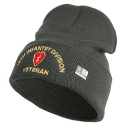 U.S. Army 25th Infantry Division Logo Embroidered 12 Inch Solid Knit Cuff Long Beanie Made in USA - Charcoal OSFM