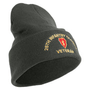 U.S. Army 25th Infantry Division Logo Embroidered 12 Inch Solid Knit Cuff Long Beanie Made in USA - Charcoal OSFM