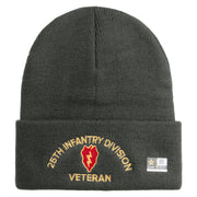 U.S. Army 25th Infantry Division Logo Embroidered 12 Inch Solid Knit Cuff Long Beanie Made in USA - Charcoal OSFM