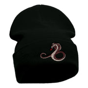 Cobra Embroidered 12 Inch Long Knitted Beanie