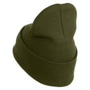 U.S. Army 25th Infantry Division Logo Embroidered 12 Inch Solid Knit Cuff Long Beanie Made in USA - Olive OSFM