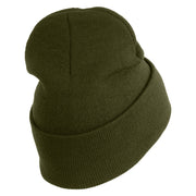 U.S. Army 25th Infantry Division Logo Embroidered 12 Inch Solid Knit Cuff Long Beanie Made in USA - Olive OSFM