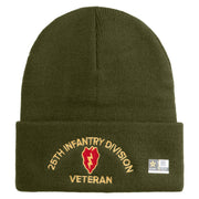 U.S. Army 25th Infantry Division Logo Embroidered 12 Inch Solid Knit Cuff Long Beanie Made in USA - Olive OSFM