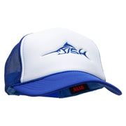 Blue Fish Embroidered Foam Panel Mesh Snapback - White-Royal OSFM