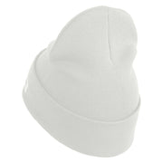 U.S. Army 27th Infantry Brigade Combat Team Logo Embroidered 12 Inch Solid Knit Cuff Long Beanie Made in USA - White OSFM