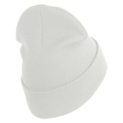 U.S. Army 27th Infantry Brigade Combat Team Logo Embroidered 12 Inch Solid Knit Cuff Long Beanie Made in USA - White OSFM