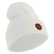 U.S. Army 27th Infantry Brigade Combat Team Logo Embroidered 12 Inch Solid Knit Cuff Long Beanie Made in USA - White OSFM