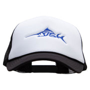 Blue Fish Embroidered Foam Panel Mesh Snapback - Black-White OSFM