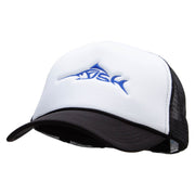 Blue Fish Embroidered Foam Panel Mesh Snapback - Black-White OSFM