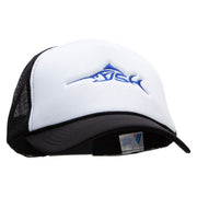 Blue Fish Embroidered Foam Panel Mesh Snapback - Black-White OSFM