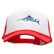 Blue Fish Embroidered Foam Panel Mesh Snapback - White-Red OSFM