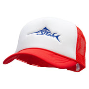 Blue Fish Embroidered Foam Panel Mesh Snapback - White-Red OSFM