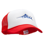 Blue Fish Embroidered Foam Panel Mesh Snapback - White-Red OSFM