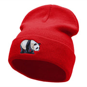 Happy Panda Embroidered 12 Inch Long Knitted Beanie