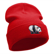 Happy Panda Embroidered 12 Inch Long Knitted Beanie