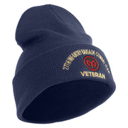 U.S. Army 27th Infantry Brigade Combat Team Logo Embroidered 12 Inch Solid Knit Cuff Long Beanie Made in USA - Navy OSFM