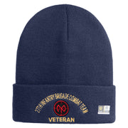U.S. Army 27th Infantry Brigade Combat Team Logo Embroidered 12 Inch Solid Knit Cuff Long Beanie Made in USA - Navy OSFM