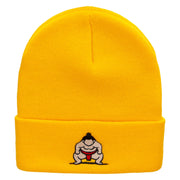 Sumo Embroidered 12 Inch Long Knitted Beanie