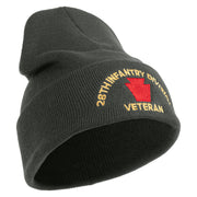U.S. Army 28th Infantry Division Logo Embroidered 12 Inch Solid Knit Cuff Long Beanie Made in USA - Charcoal OSFM