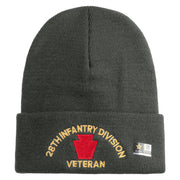 U.S. Army 28th Infantry Division Logo Embroidered 12 Inch Solid Knit Cuff Long Beanie Made in USA - Charcoal OSFM