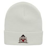 Sumo Embroidered 12 Inch Long Knitted Beanie