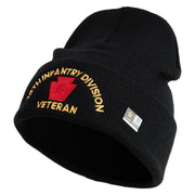 U.S. Army 28th Infantry Division Logo Embroidered 12 Inch Solid Knit Cuff Long Beanie Made in USA - Black OSFM