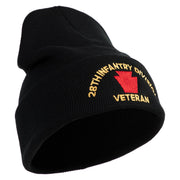 U.S. Army 28th Infantry Division Logo Embroidered 12 Inch Solid Knit Cuff Long Beanie Made in USA - Black OSFM