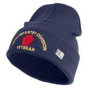 U.S. Army 28th Infantry Division Logo Embroidered 12 Inch Solid Knit Cuff Long Beanie Made in USA - Navy OSFM