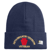 U.S. Army 28th Infantry Division Logo Embroidered 12 Inch Solid Knit Cuff Long Beanie Made in USA - Navy OSFM