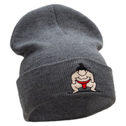 Sumo Embroidered 12 Inch Long Knitted Beanie