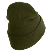 U.S. Army 28th Infantry Division Logo Embroidered 12 Inch Solid Knit Cuff Long Beanie Made in USA - Olive OSFM
