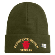 U.S. Army 28th Infantry Division Logo Embroidered 12 Inch Solid Knit Cuff Long Beanie Made in USA - Olive OSFM