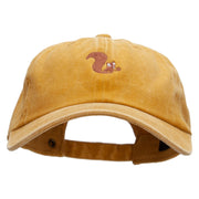 Cute Squirrel Embroidered Unstructured Pigment Dyed Cotton Cap - Gold OSFM