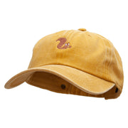 Cute Squirrel Embroidered Unstructured Pigment Dyed Cotton Cap - Gold OSFM