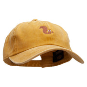 Cute Squirrel Embroidered Unstructured Pigment Dyed Cotton Cap - Gold OSFM